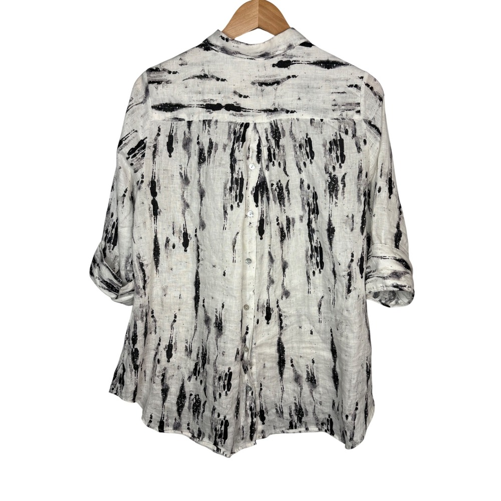 Boho Chic Linen Abstract Print Button Down Shirt … - image 6